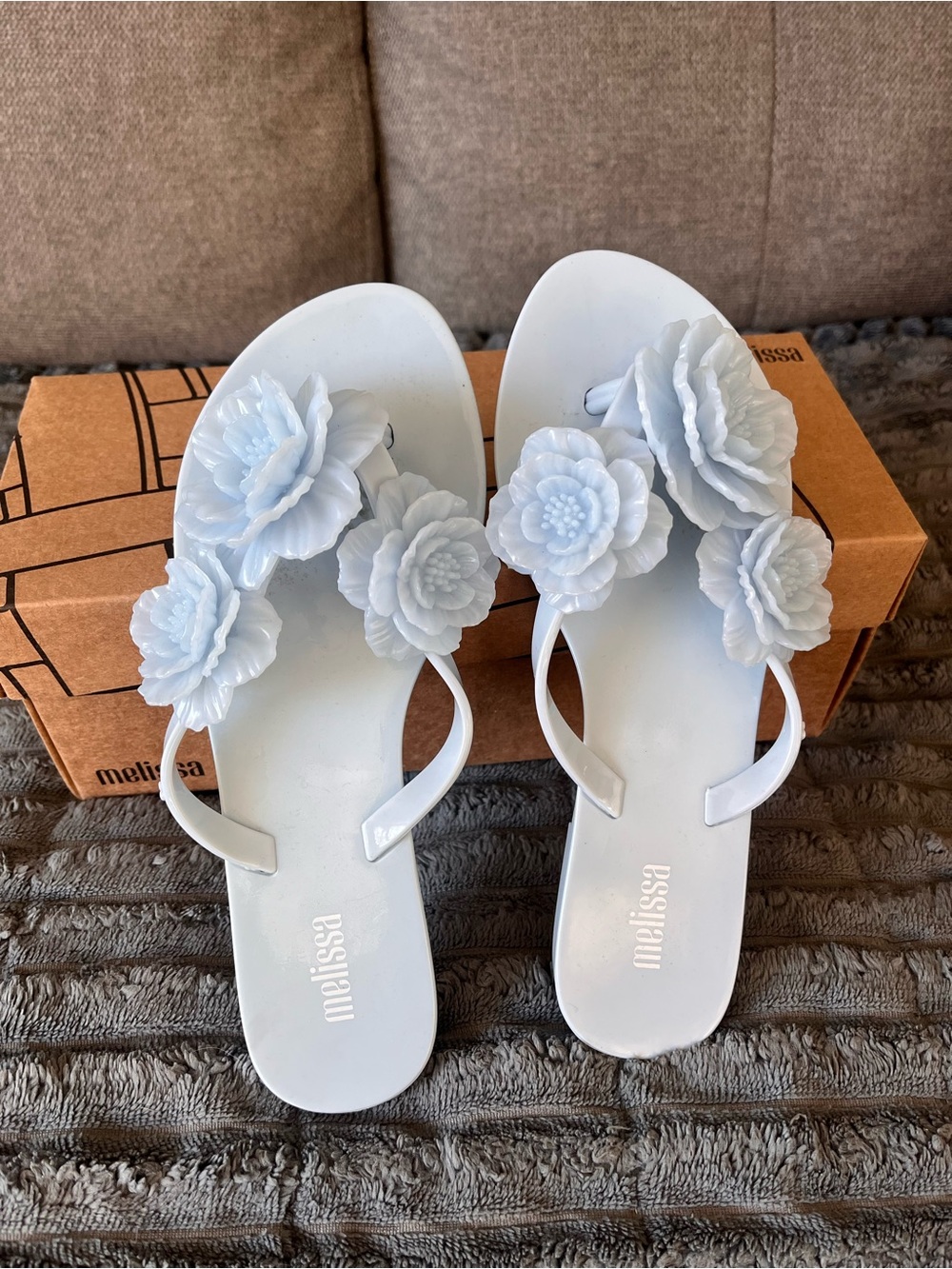 Melissa Women’s Pale Blue Floral Jelly Flip Flops